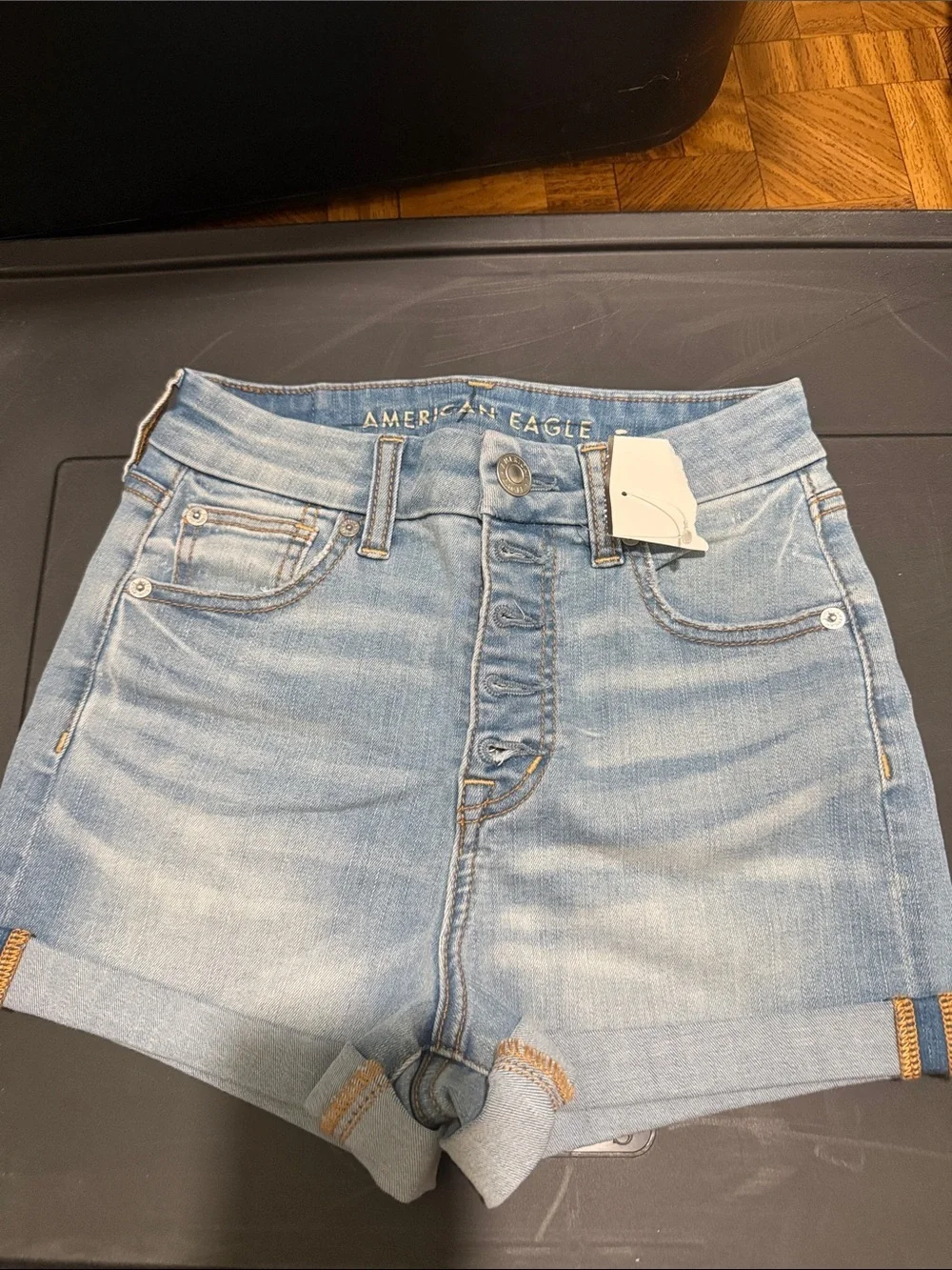 American Eagle Outfitters Light Blue High-Rise Button-Front Denim Shorts